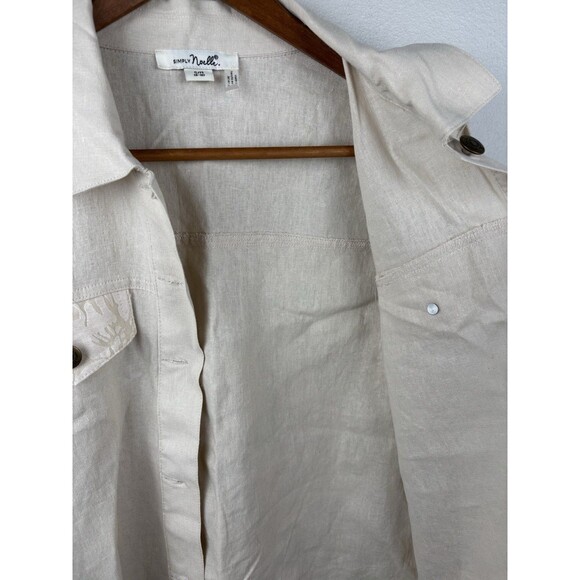 Simply Noelle Jacket Women S/M 8-10 Beige Linen Lace Ruffle Hem Rivet Button - Picture 5 of 13